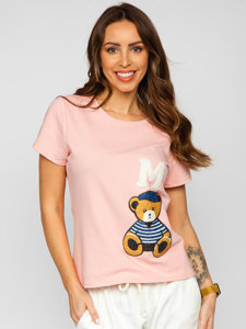 Růžové dámské tričko s nášivky Bolf 52352
