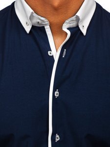 Tmavě modrá pánská elegantní košile s dlouhým rukávem Bolf 2782