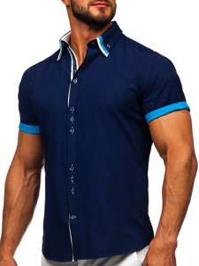 Tmavě modrá pánská elegantní košile s krátkým rukávem Bolf 2926