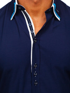 Tmavě modrá pánská elegantní košile s krátkým rukávem Bolf 2926