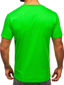 Zeleno-neonové pánské bavlněné maskáčové tričko s potiskem Bolf 14728